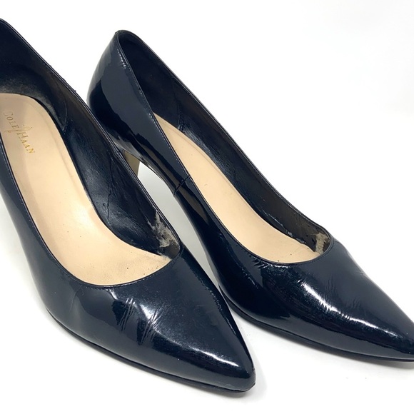 COLE HAAN Black Patent Leather Pumps 3 Inch Heels Classic Career - Picture 9 of 9